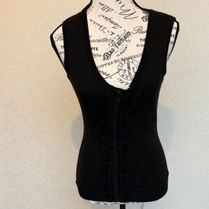 SPRING CLEANING! Black Ruffle-Front  V-Sweater Vest